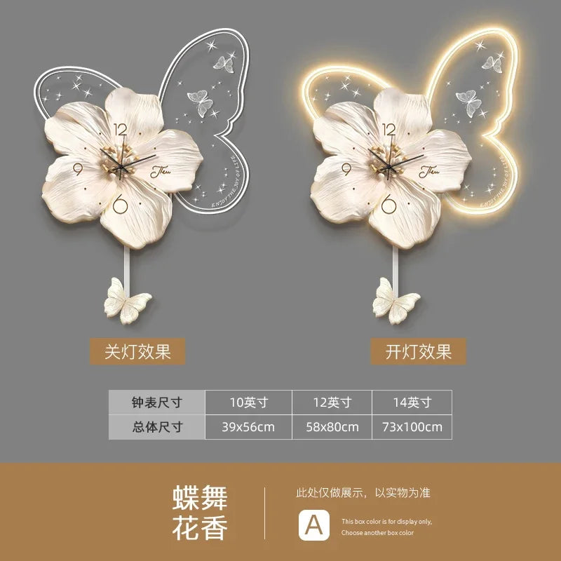 Cream Style Living Room Decoration with LED Light Wall Clock New Home Decor Creative Swinging Clock