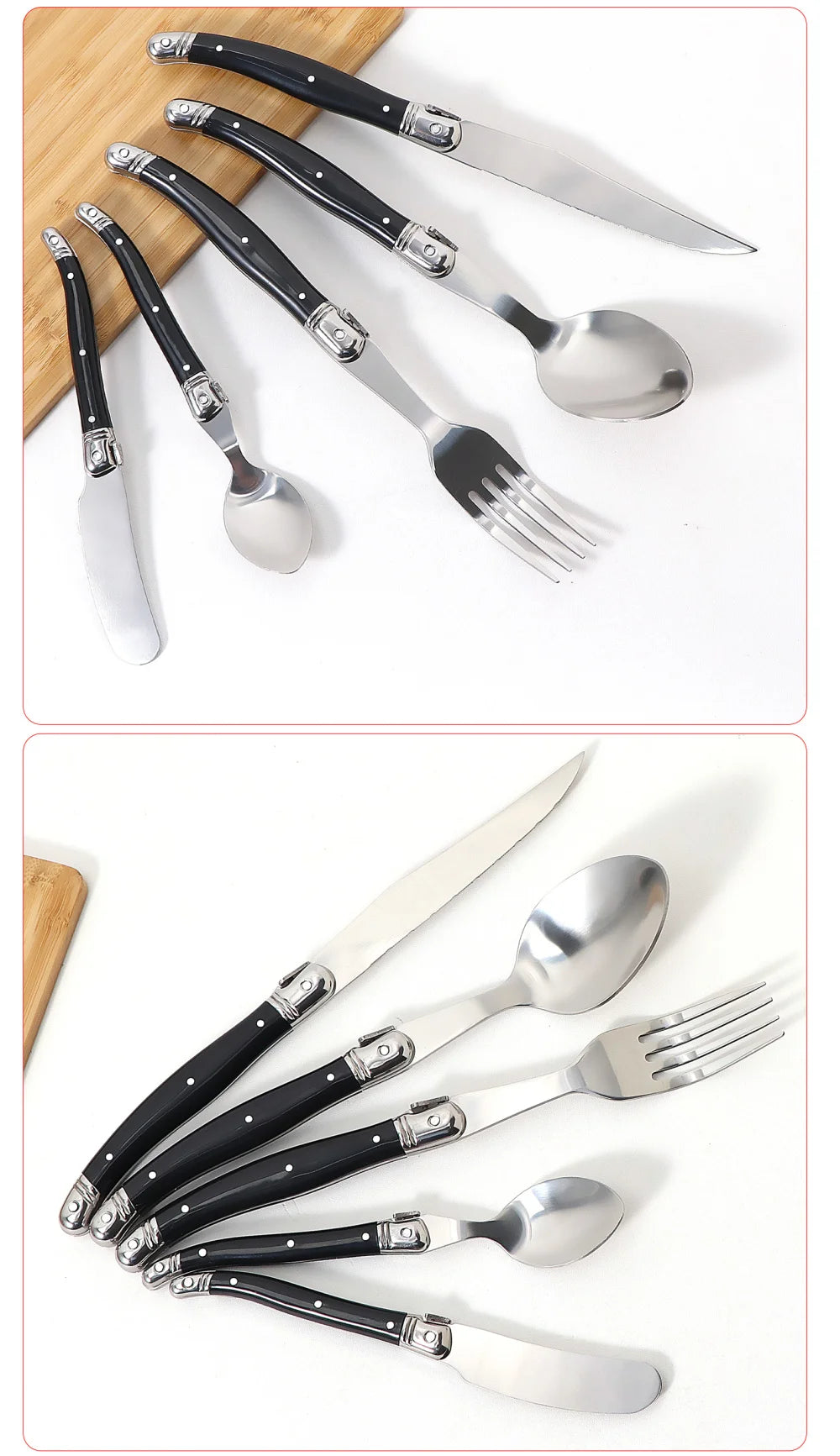 Besteck-Set 2025: Jaswehome 3/4/5pcs Stainless Steak Knife Butter Knife Fork - Soup Tea Spoon Ergonomic Black Flatware Western-Style Tableware Collection