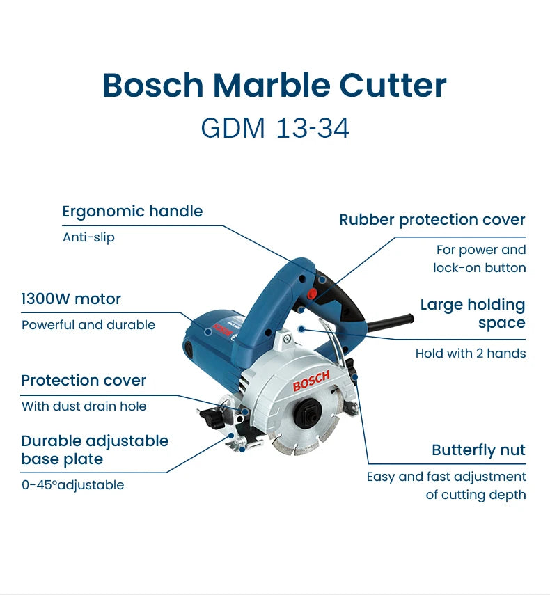 Bosch GDM 13-34 Electric Circular Saw 110mm Tile Stone Marble Granite Cutting Machine 2.8Kg 1300W Portable Discs Saw Power Tool