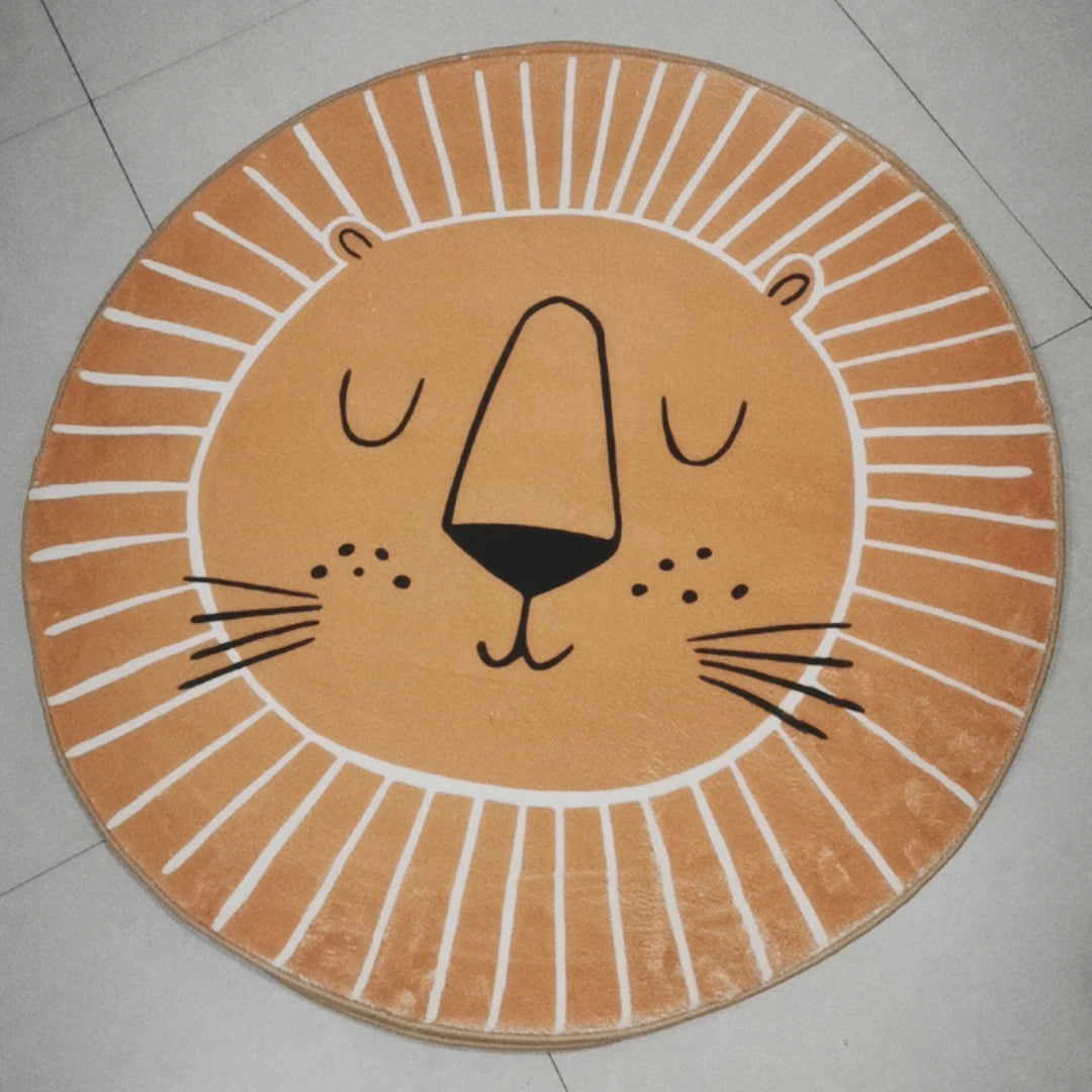 Photography Props Cartoon Round Shape Mat for Children Kid Play Pad Round Carpet Lion Playmat Living Room Carpet Rug for Bedroom