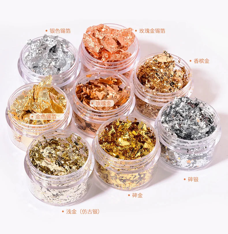 Rose Gold Silver Irregular Foil Paper Fragments Nail Art Sequin Sticker Glitter DIY Manicure UV Gel Polish Nail Decoration Tools