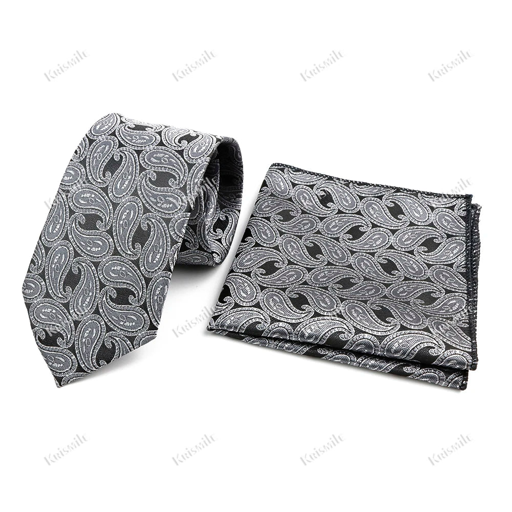 Novelty Paisley Tie Pocket Square Set For Men Skinny Slim 6cm Necktie Fit Business Wedding Party Stage Host Daily Wear Accessory