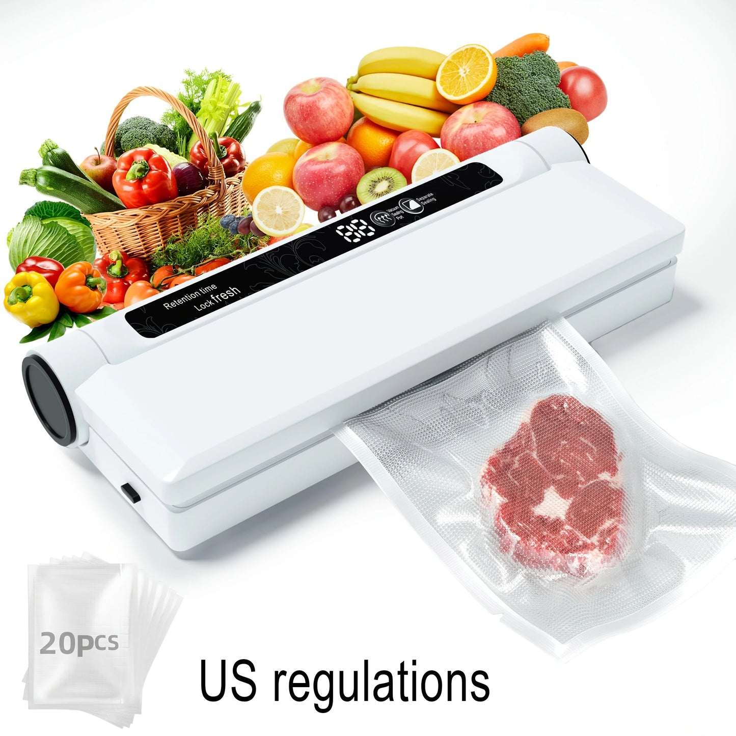Vacuum Sealer,Fully Automatic Wet Dry Dual Purpose Food Vacuum Sealer Machine, With 20 Vacuum Sealed Bags