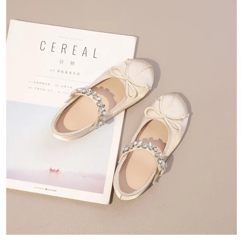 Kinder Prinzessin Schuhe 2025 - Modische Wasser Strass Mädchen Kleine Leder Schuhe - Frühling Neu Weiche Sohle Einzelschuhe 4-6J