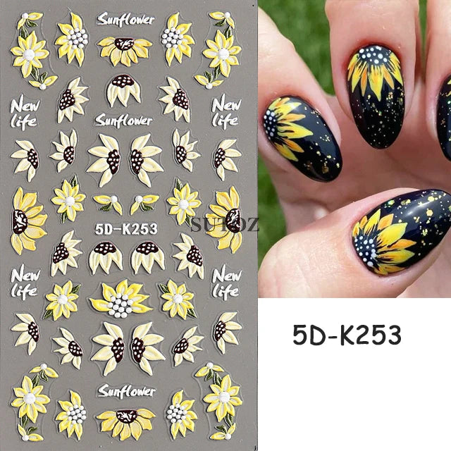 GL5D-K256 5D Sonnenblumen Nagelsticker - Herbstdesign Prägung