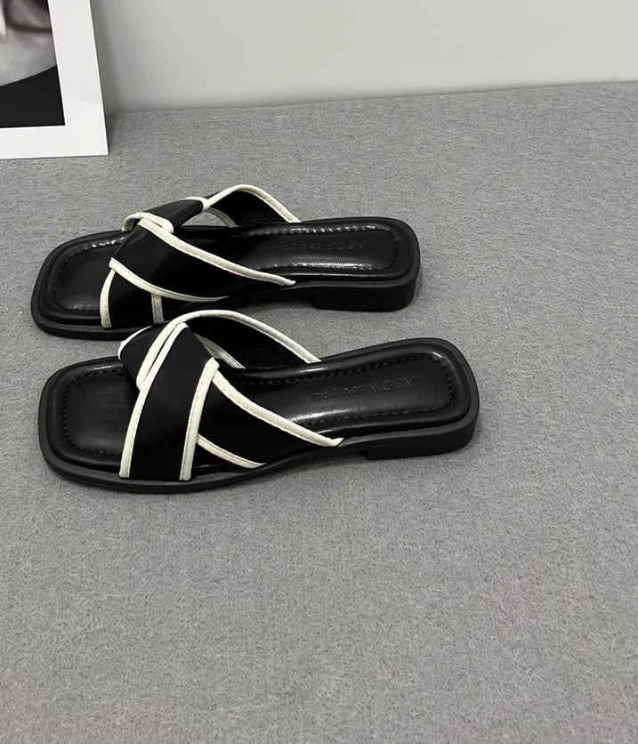 House Slides Home Low Heel Sandals Shoes for Women Black on Beach Open Toe Indoor Outside Word Flat Woman Slippers Vip W F Offer