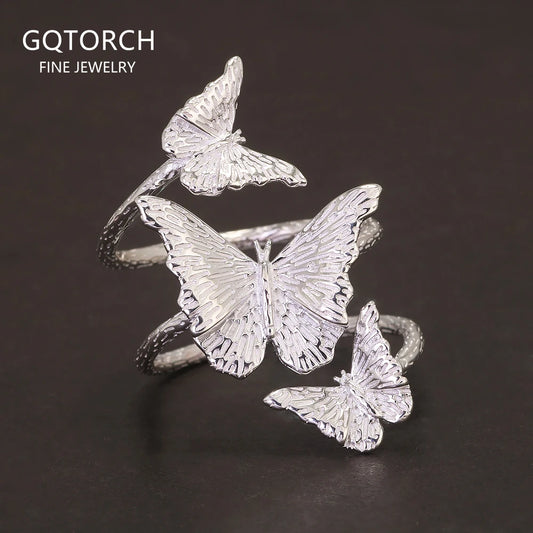 Fashion Three Butterfly Ring Sterling Silver 925 Women's Ring Minimalist Original Design Opening Type 7-9 Handmade Jewelry