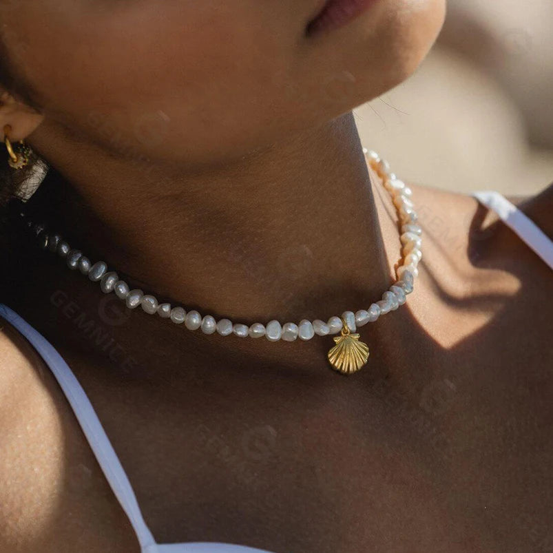 Colier tip choker cu pandantiv din perle de apă dulce Gemnel Bohemia Beach