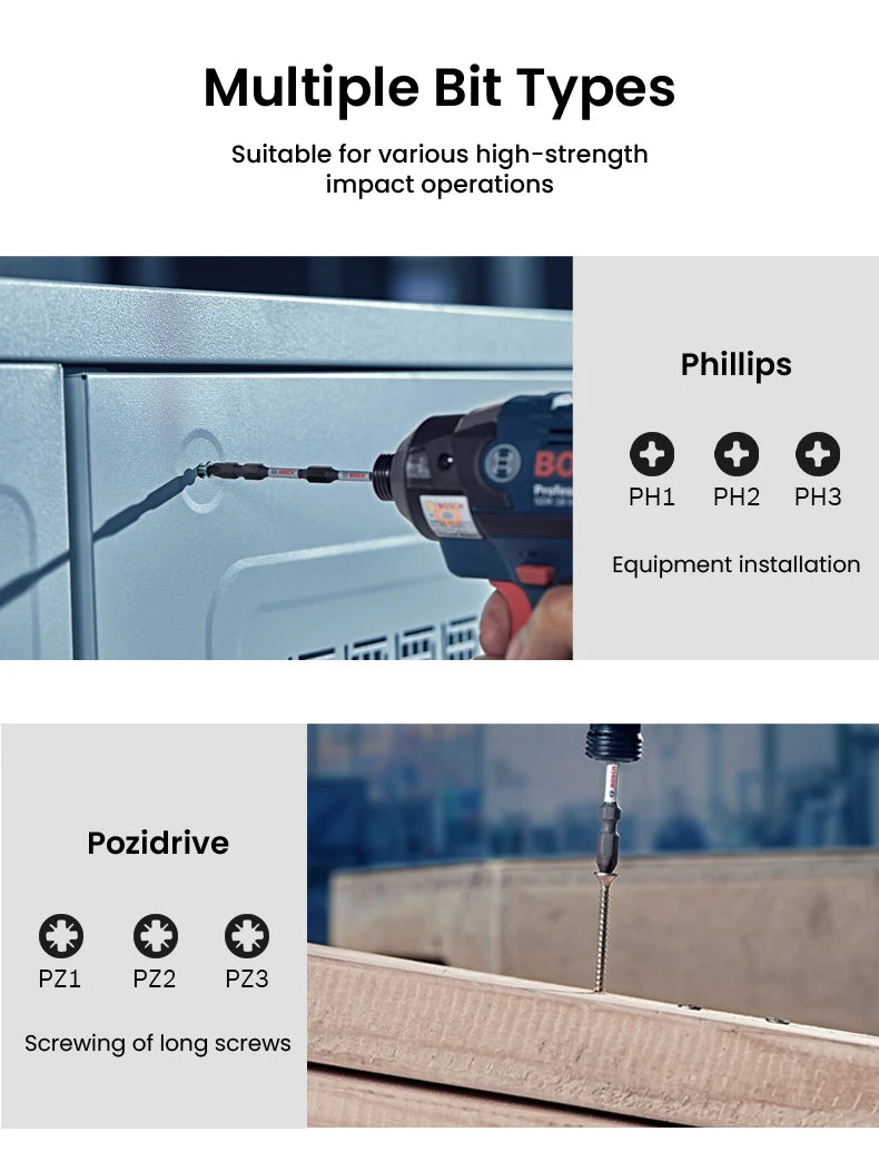 Bosch Resistant Impact Bits for Screwdriver Drill Accessories S2 Steel Metal Drills Bit Set for Bosch GDR/GDX Series Power Tools