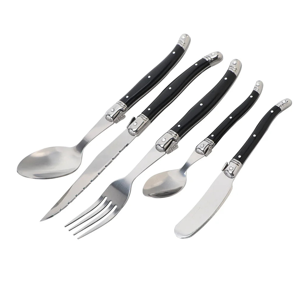 Besteck-Set 2025: Jaswehome 3/4/5pcs Stainless Steak Knife Butter Knife Fork - Soup Tea Spoon Ergonomic Black Flatware Western-Style Tableware Collection