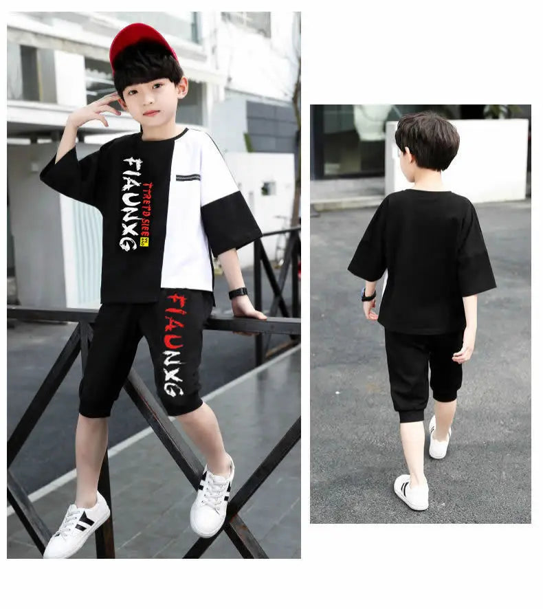 Jungen-Trainingsanzug 2025: Letter-Print Tracksuit - Athletic Performance Set
