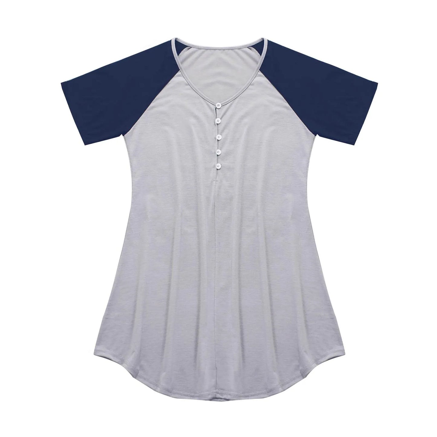 Schwangere Frauen Kurz Ärmel Casual Kleid 2025 - Rund Hals Knopf Verschluss Patchwork - Locker Stillen Kleider Mutterschaft Kostüm