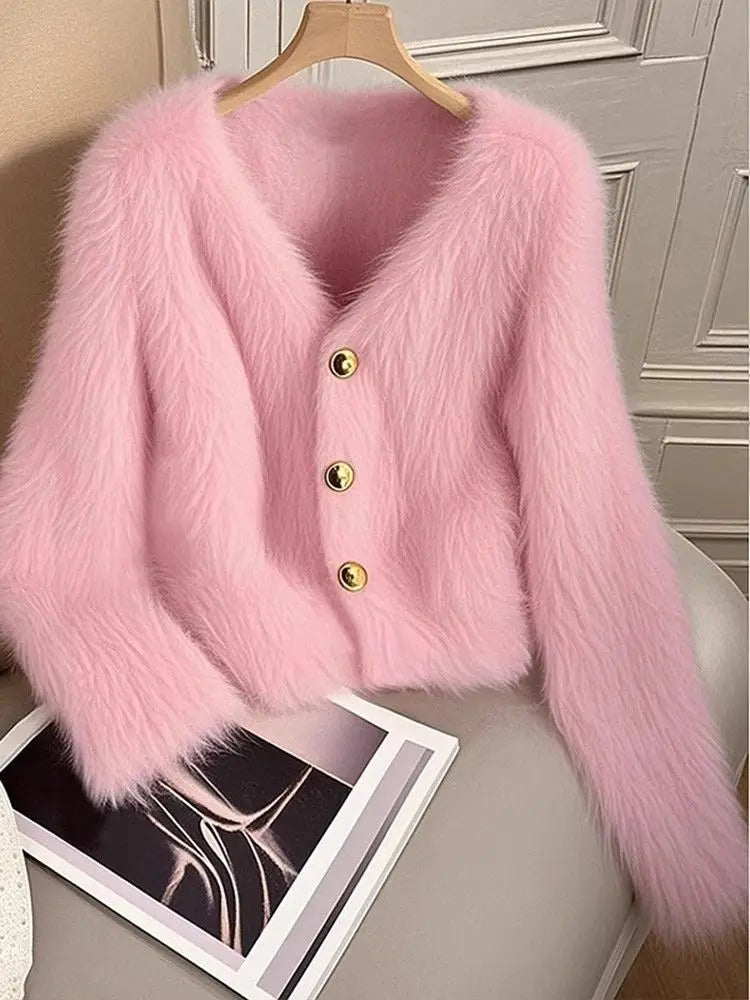 Luna KoreanStyle Strickjacke - Rosa Damen, dick, Stretch