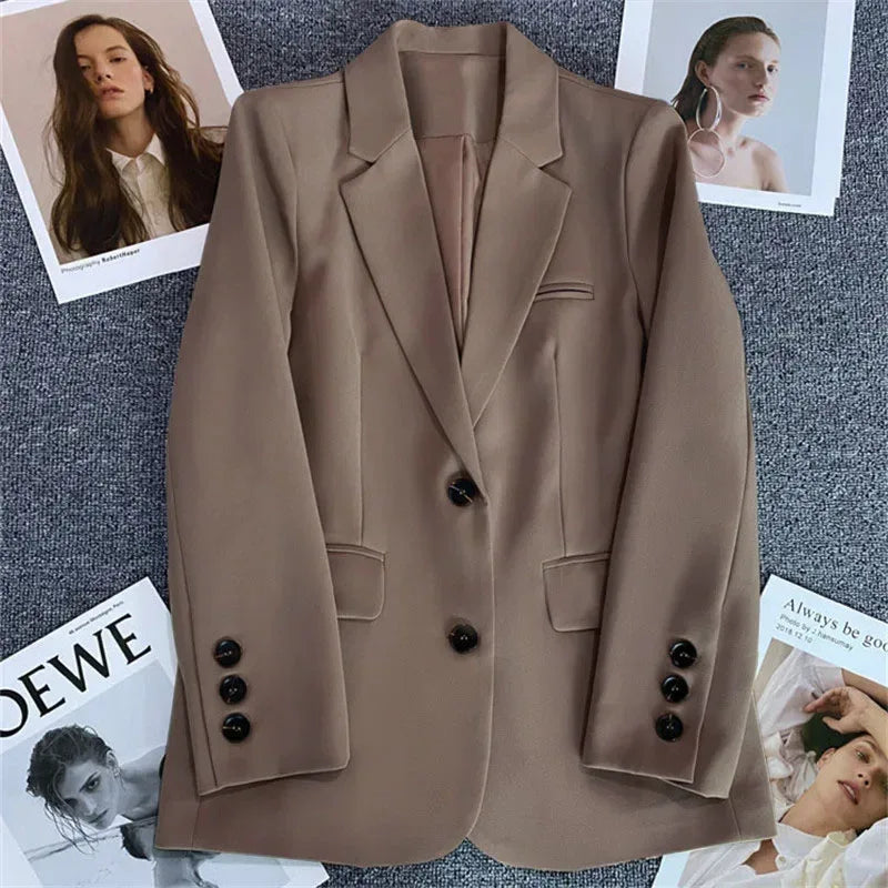 Elegant Office Lady Blazers for Women 2024 Fashion Long Sleeve Single Button Blazer Coats Female Top Suit Jackets Outerwears - Golden Bridge Store