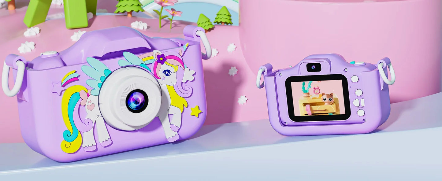 Kinder Mini Kamera Cartoon Einhorn Spielzeug Für Mädchen Jungen Geburtstag Geschenke 1080P HD 2 Zoll Bildschirm Mit Silikon Hülle Aufnahme Leben Kamera