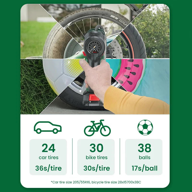 Bosch 18V Universal Air Pump Cordless Electric Air Compressor for Car Motorcycle Bicycle Tire Inflator with Air Pressure Display