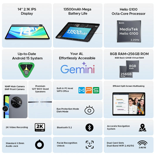 DOOGEE Tab E3 Max Quad-Lautsprecher - 14 Zoll Display 2.2GHz 13500mAh