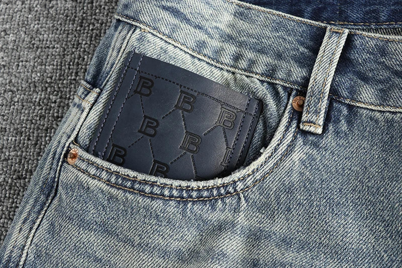 Heavy Washed Vintage Embroidered Denim Jeans Men's Versatile All Season Casual Trend Loose Tapered Straight Leg Pants Cityboys