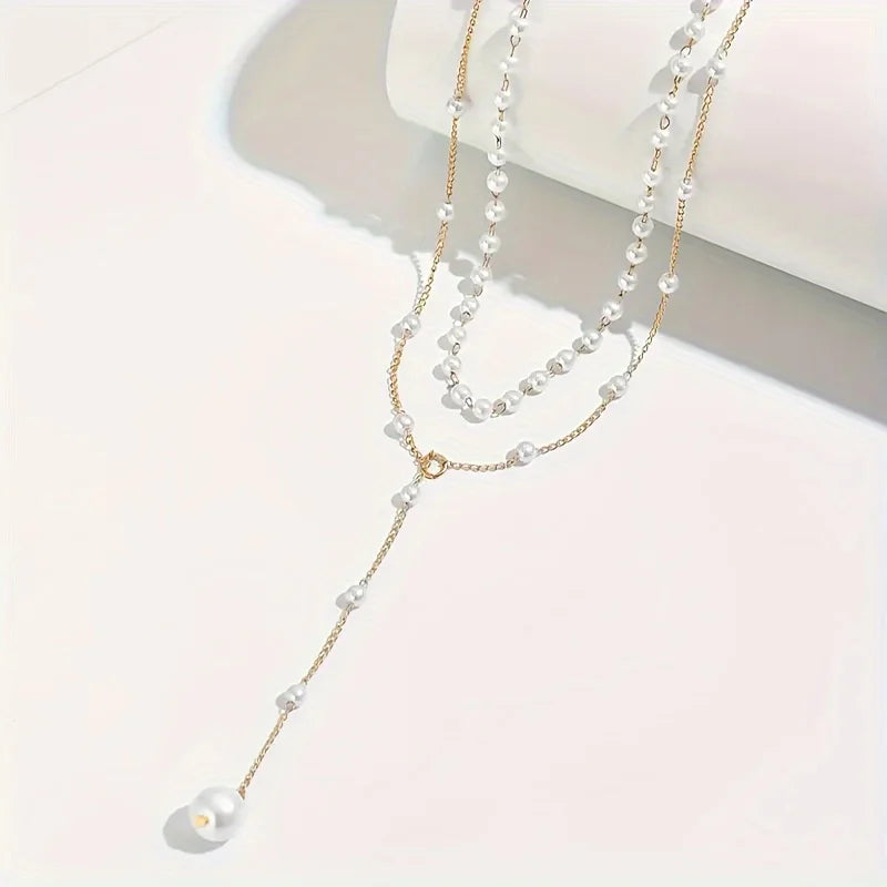 Elegant Imitation Pearl Necklace Fashion Long Tassel Pendant Front Chest Chain Necklace Women's elegant Charm Body Jewelry Gifts