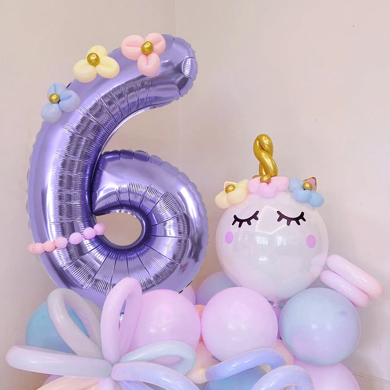 Purple Number Balloons 32 Inch Foil Balloon Adult Kids Birthday Anniversary Decoration Party Gold 0 1 2 3 4 5 6 7 8 9 Balloon