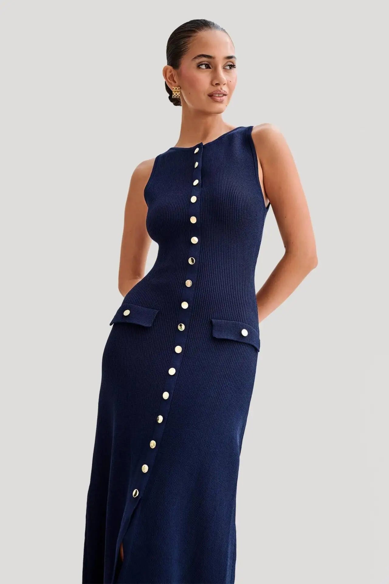 VEITCHEC Kleid Strick Ärmellos Elegant - Polyester Midi