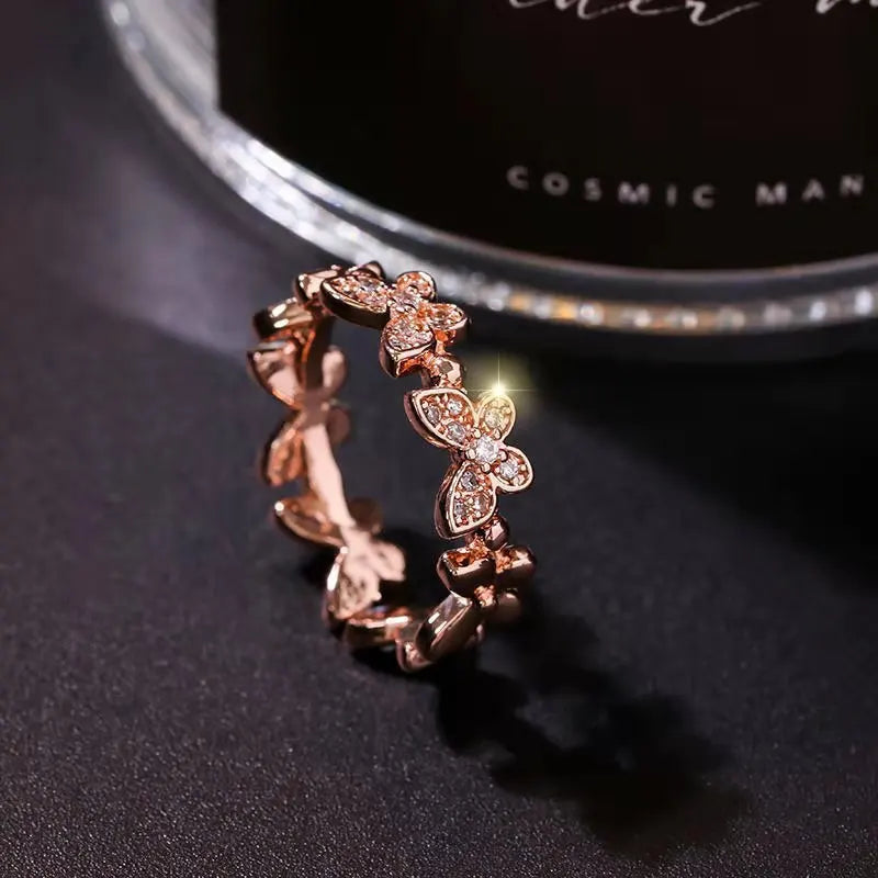 Fashion Double-Layer Cross Zircon Ring For Women Gold Silver Color Adjustable Finger Rings Bling Korean Elegant Jewelry Gift