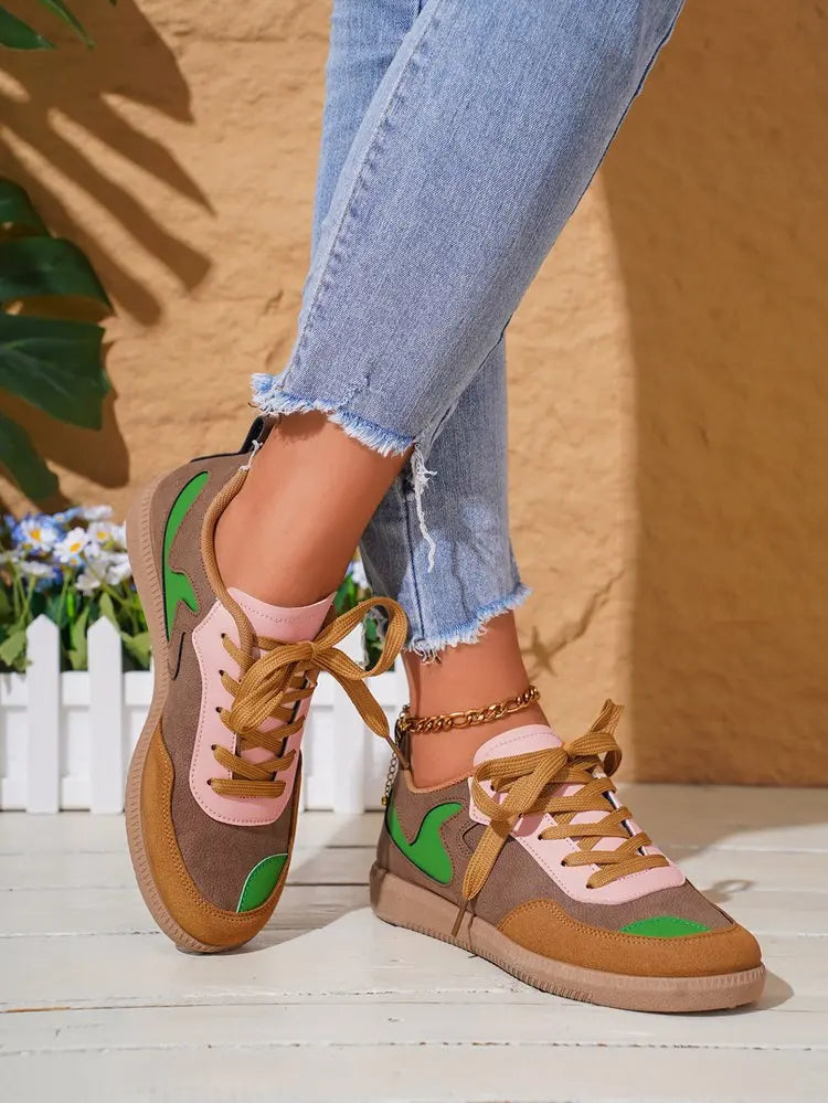 Sneakers Women Fashion Platform Casual Single Shoes Breathable Flat Bottom Lace Up Lightweight Sneakers Shoes Zapatos De Mujer