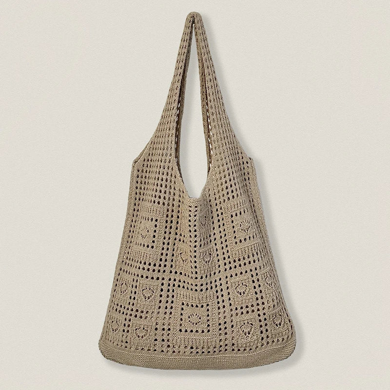 Knitted Handbags Beach Bags Lightweight Students Shoulder Casual Tote Female Style Shopping Woven Bags For Women Girls