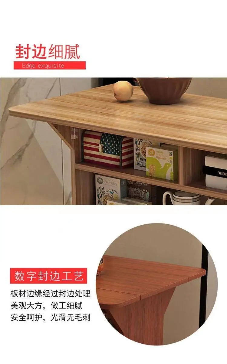 Modern Klappbar Esstisch Mit Aufbewahrung Regale Beweglich Küche Insel Schrank Massivholz Spanplatte Für Kleine Räume