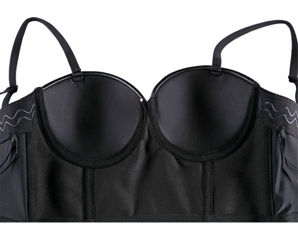Wechery Frauen Lederkorsett Oben Crop Bustier Gothic Bra Verbesserte Unterstützung Bodice Elegant Dessous Corselet Party Kurz Camis Plus Size 6XL