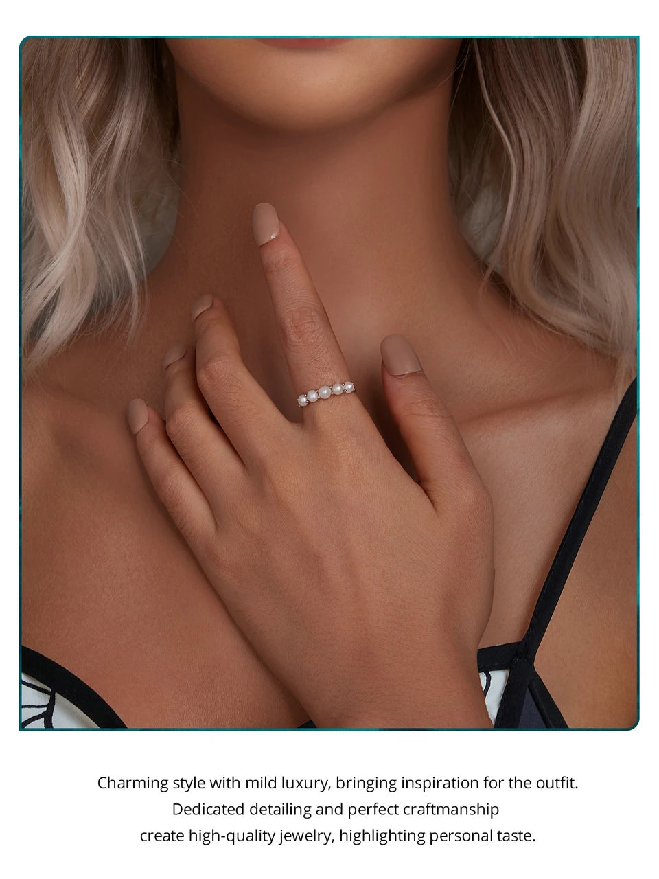 BISAER Inel de perle din argint 925 cu strat dublu de aur alb și zirconiu pentru femei elegante, logodnă de nuntă, bijuterii fine originale