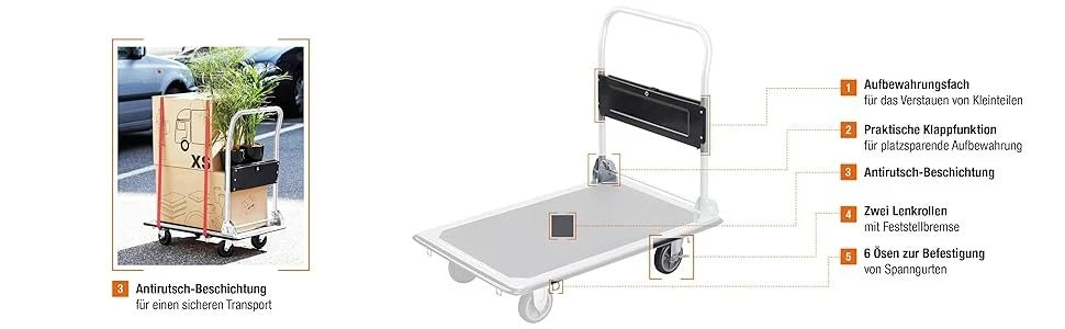 NONEM Plattformwagen Klappbar - Tragkraft 300 Kg, Maße 85x50 by Golden Bridge Store