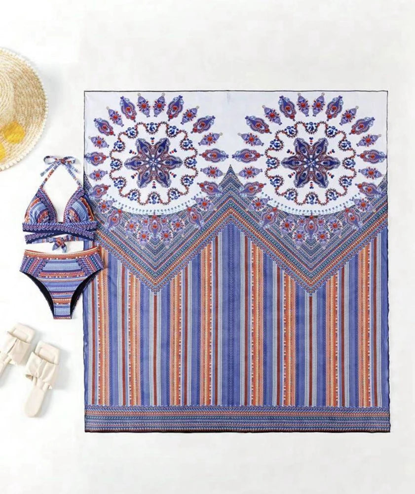 Vintage National Bikini: CXTAQV Cross Front Halter Wire-Free Chain - Mesh Cover Ups 3 Teiliges Set High Waist Plus Size