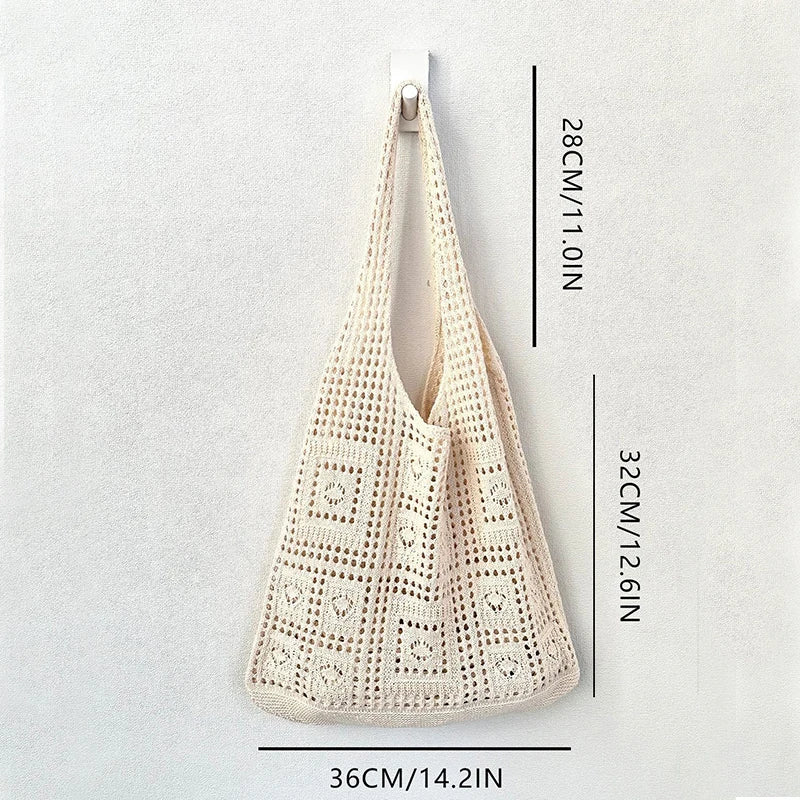 Knitted Handbags Beach Bags Lightweight Students Shoulder Casual Tote Female Style Shopping Woven Bags For Women Girls