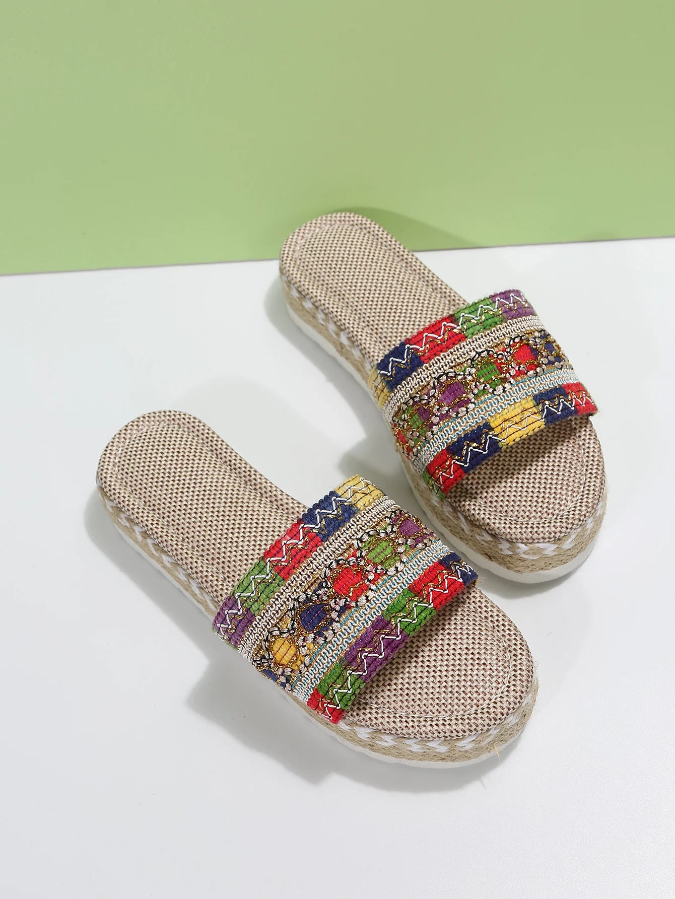 Gewebte Damen Pantoletten Platform - Sommer Schuhe für Damen 2025 Neu - Strand Casual Absatz Sandalen Bohemian Handgemacht Espadrilles