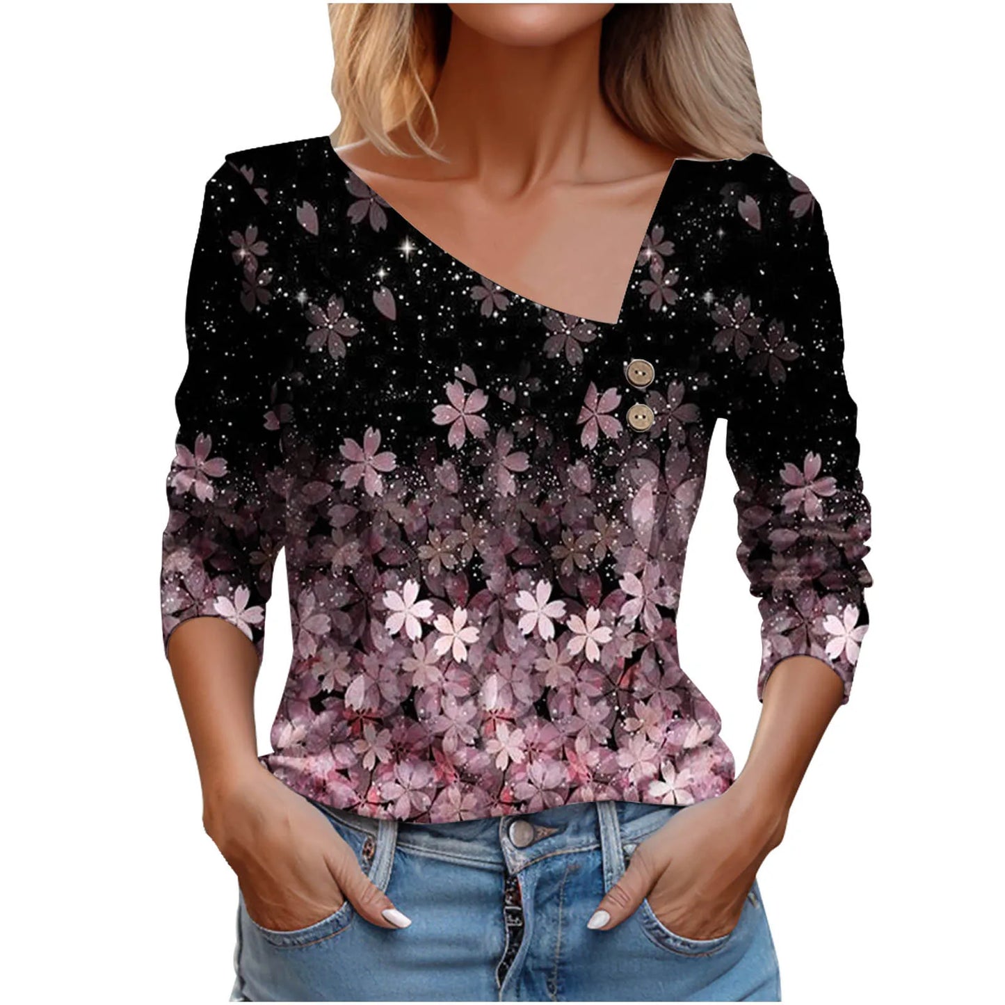 T Shirt For Women Fashion Long Sleeve Top White Floral Print Shirts And Blouses 3D Print Clothes For Women 2025 y2k - Golden Bridge Store