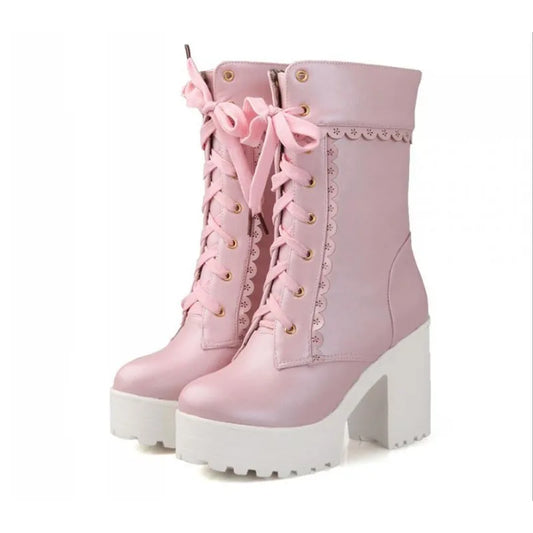 KNCOKAR Herbst Winter Schnürstiefelette - 5-8 CM EU-Größe