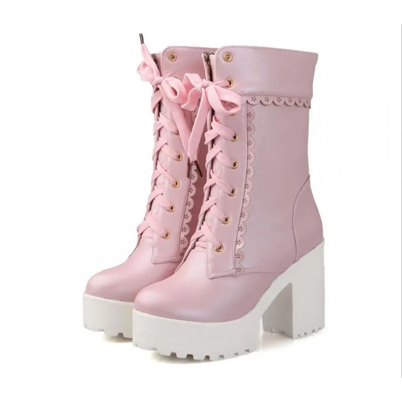 KNCOKAR Herbst Winter Schnürstiefelette - 5-8 CM EU-Größe