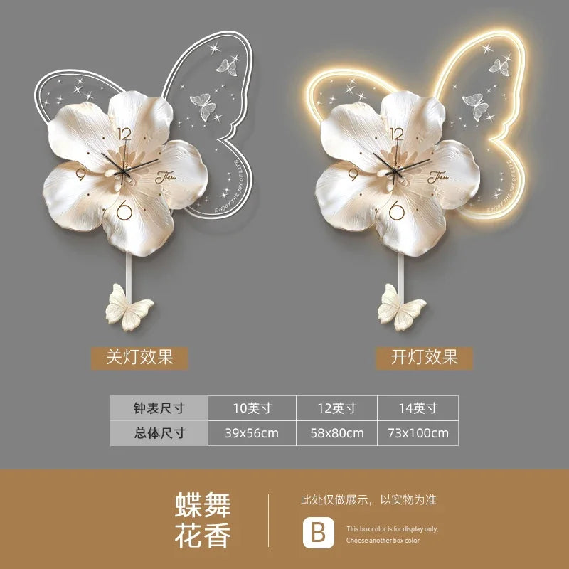 Cream Style Living Room Decoration with LED Light Wall Clock New Home Decor Creative Swinging Clock