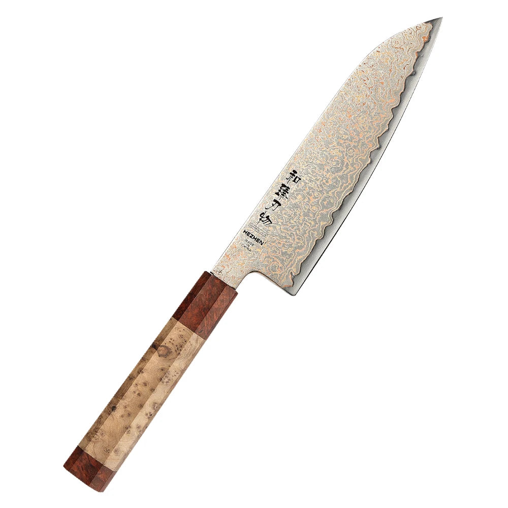 HEZHEN 1-5PC Knife Set 37 Layers Tricolour Copper Damascus Steel Chef Knife Classic Octagonal Handle Kitchen Knives Gift Box