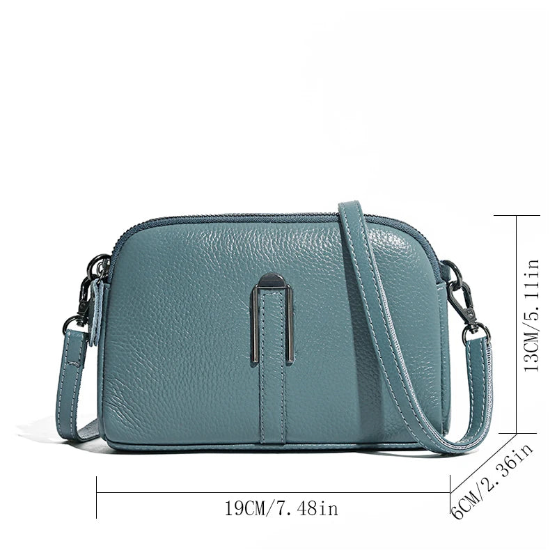 Echtes Leder Tasche 2025 - Luxus Frauen Umhängetasche - Einfarbig Clutch Handy Taschen Schultertasche Messenger Bag