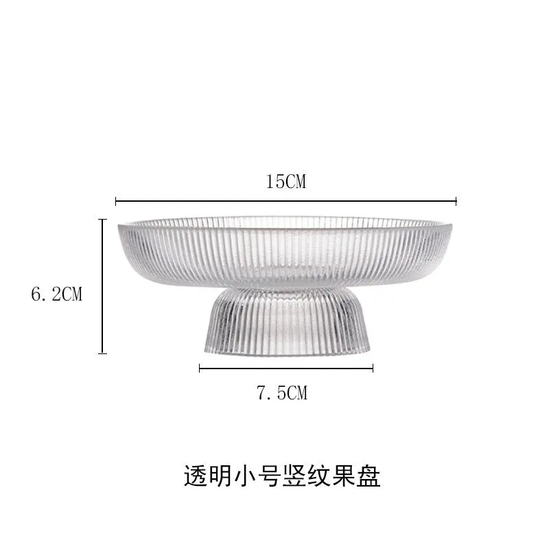 Glass Fruit Bowl with Feet Tall Striped Storage Tray Home Living Room Decoration Creative Dried Fruit Tray Snack Tray