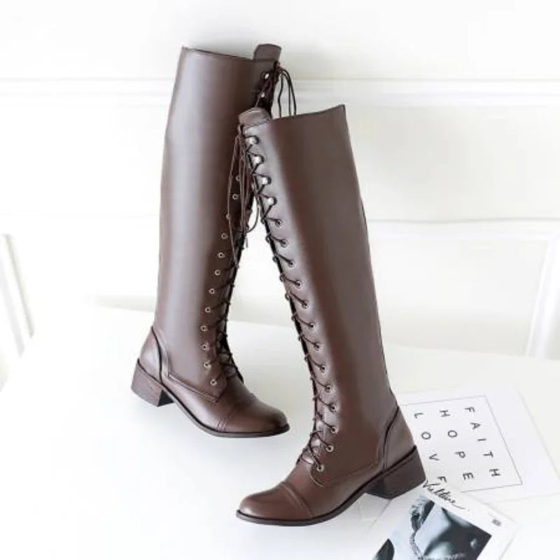 Nang Kniestiefel Schnürung - PU, 3 cm Absatz, EU41-43