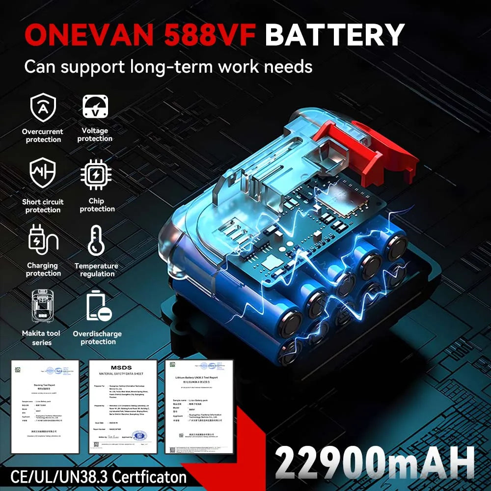 ONEVAN 1200N.M Brushless Electric Impact Wrench 3 Funtion 1/2" Cordless Screwdriver Electric Drill for BL1840B BL1850 18V Batter