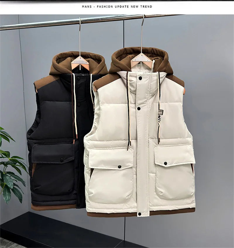 Fujian Herren-Weste abnehmbar Kapuze - Baumwolle, warm, L