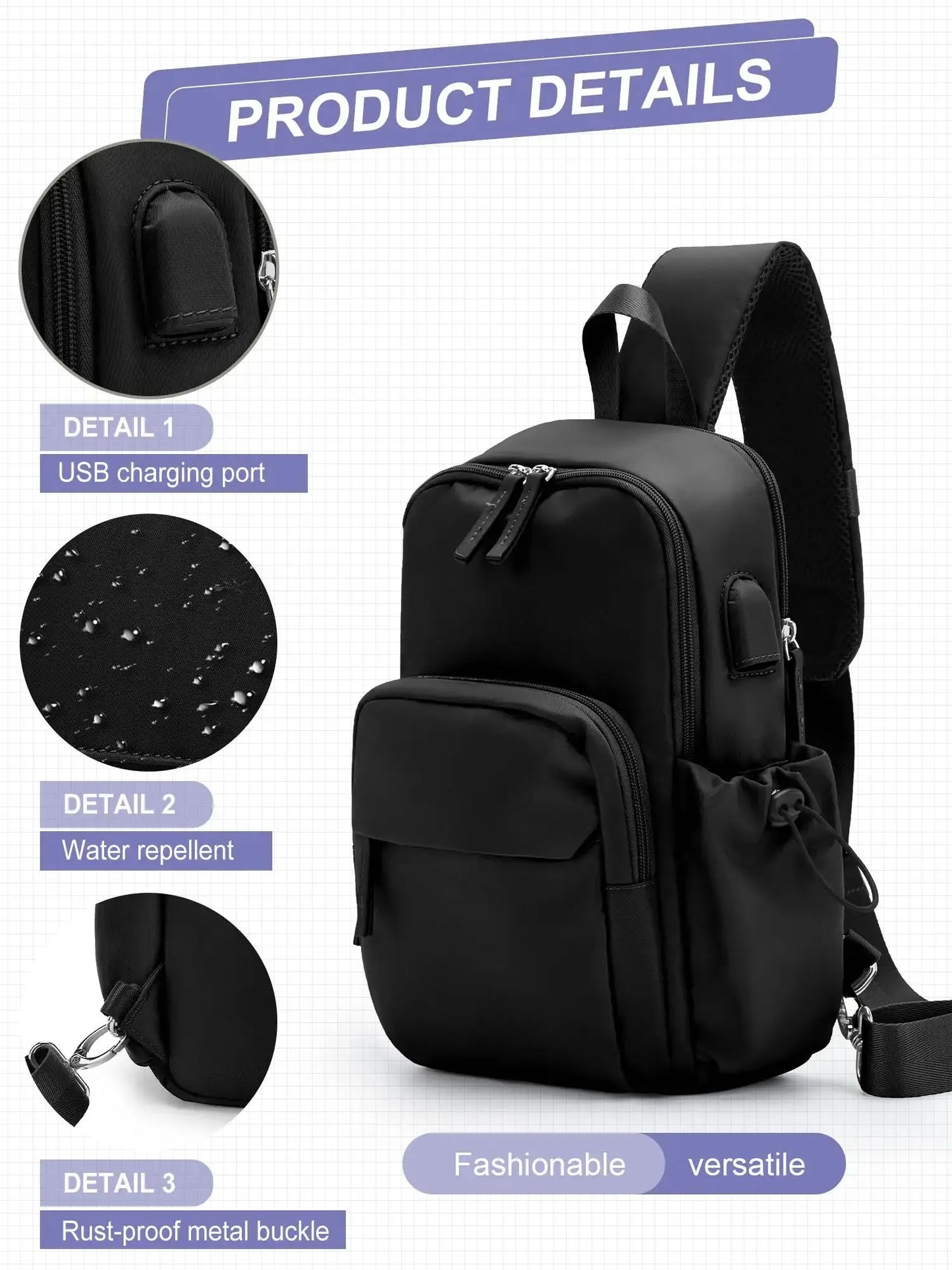 Versatile Chest Bag for Men Women Casual Sports Crossbody Bag Fashion Small Shoulder Bag with USB Charging Large Capacity Waist