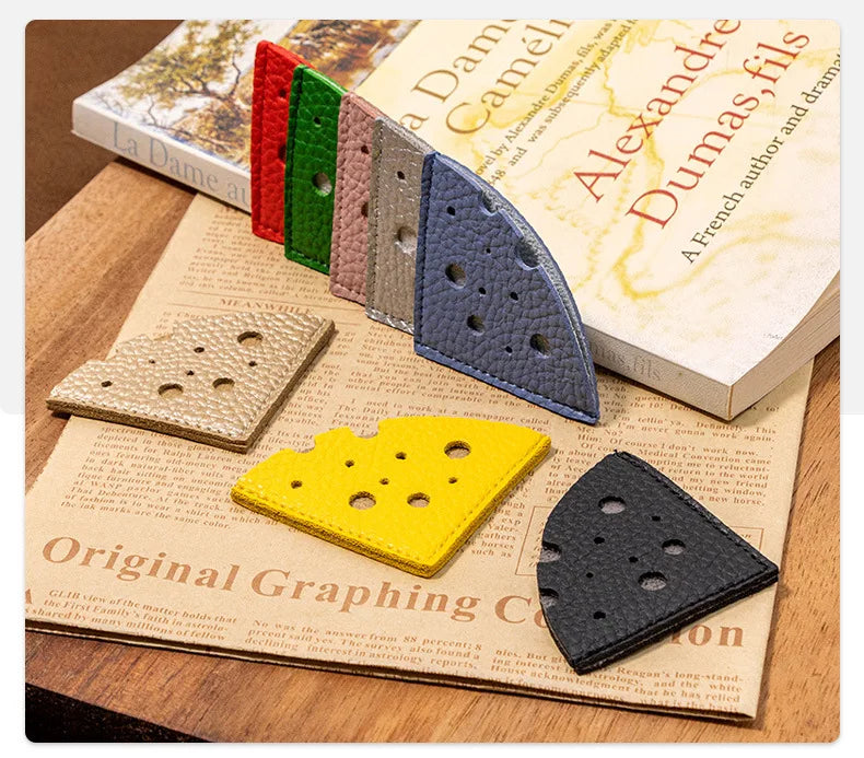 Semn de carte 2025 - Protector de colț pentru semn de carte din piele PU cu design de brânză, creativ pentru școală