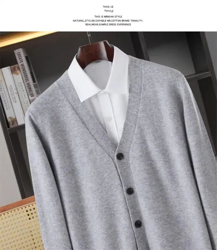 Closure V-Neck Strickjacke Herren - Polyester Langarm Unifarben Größen M L Klassisch Winter