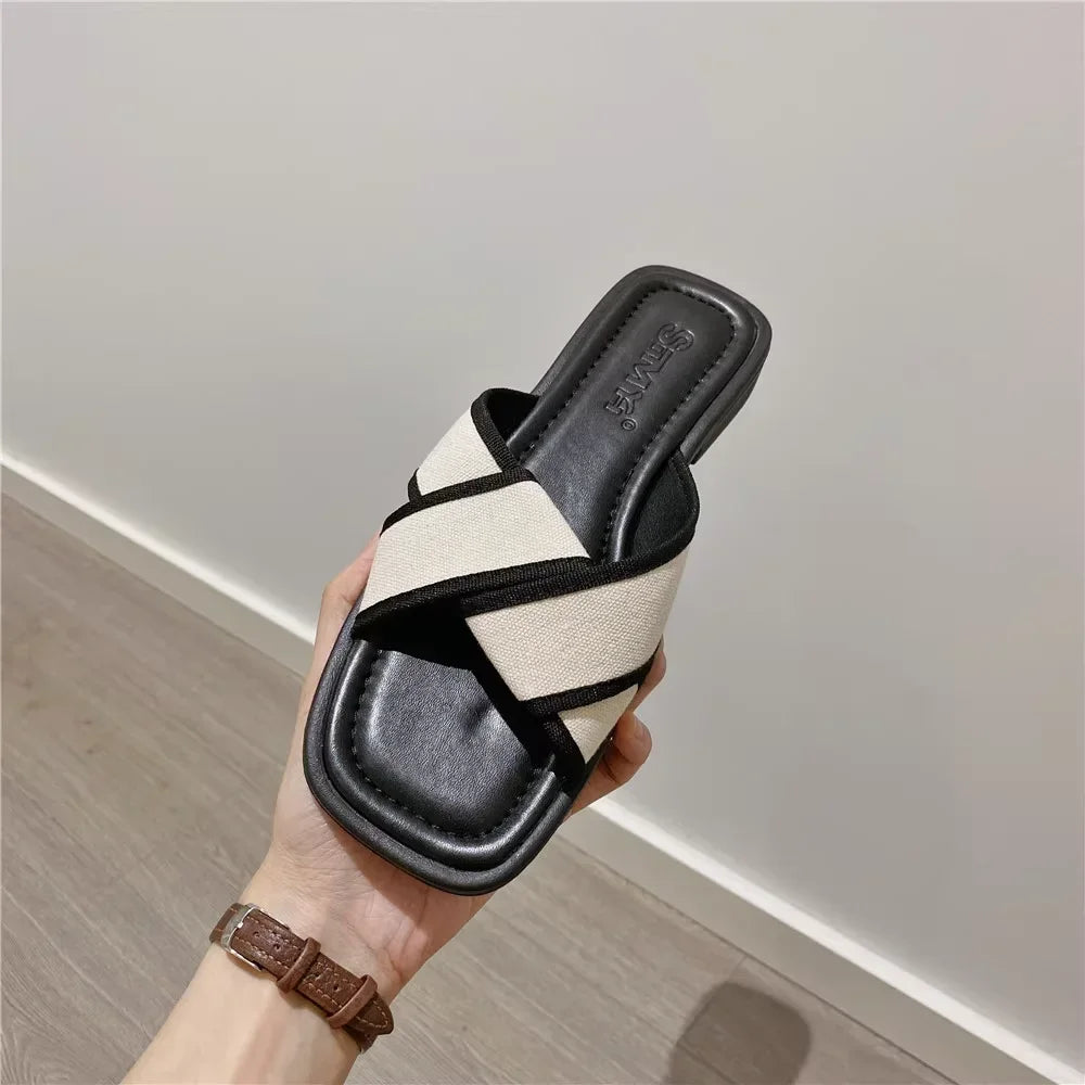 House Slides Home Low Heel Sandals Shoes for Women Black on Beach Open Toe Indoor Outside Word Flat Woman Slippers Vip W F Offer