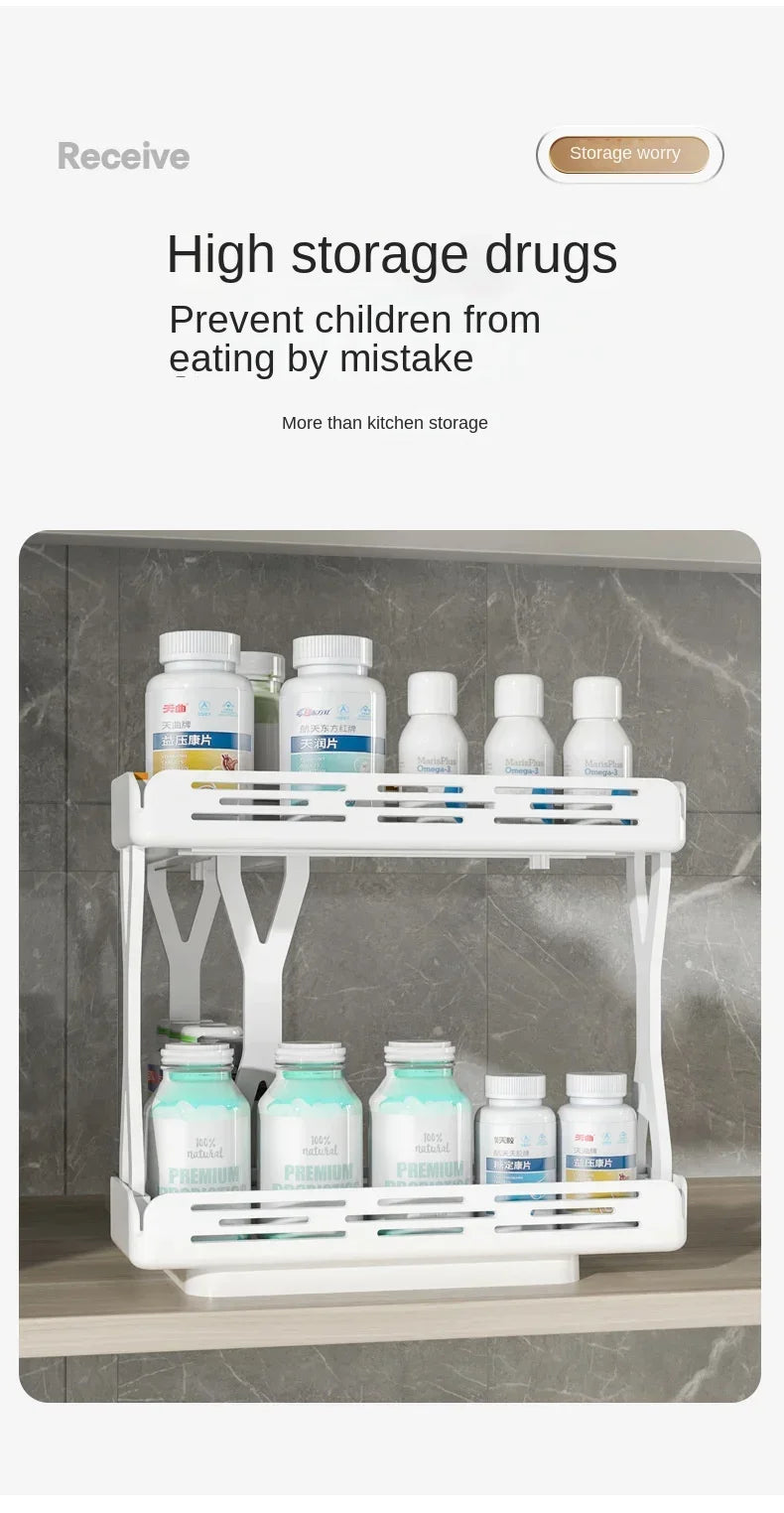 Kitchen Rotating Spice Rack 2 Tier Plastic Seasoning Spice Detachable Jar Storage Rack Pull Out Kitchen Cabinet Organiser